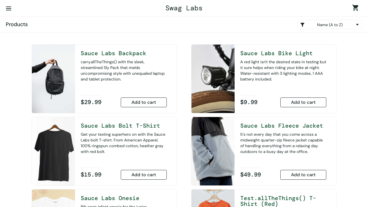 After the login step: the inventory page