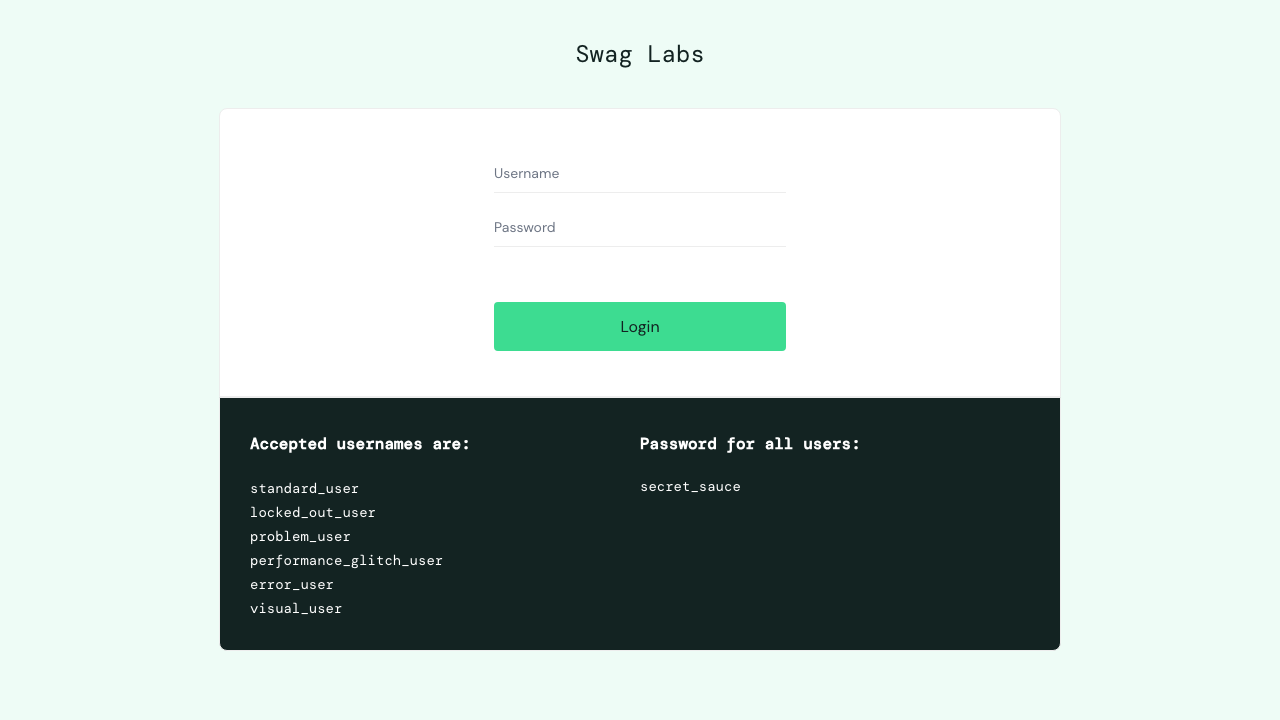 Before the login step: the SauceDemo login form